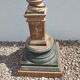 Large antique church candlestick in carved wood transformed into a lamp.