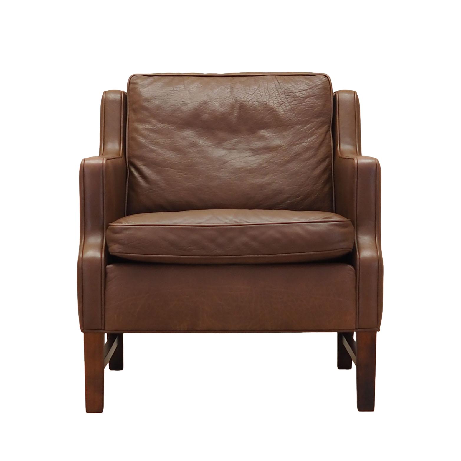 Brown leather armchair, Danish design, 1960s, production: Denmark