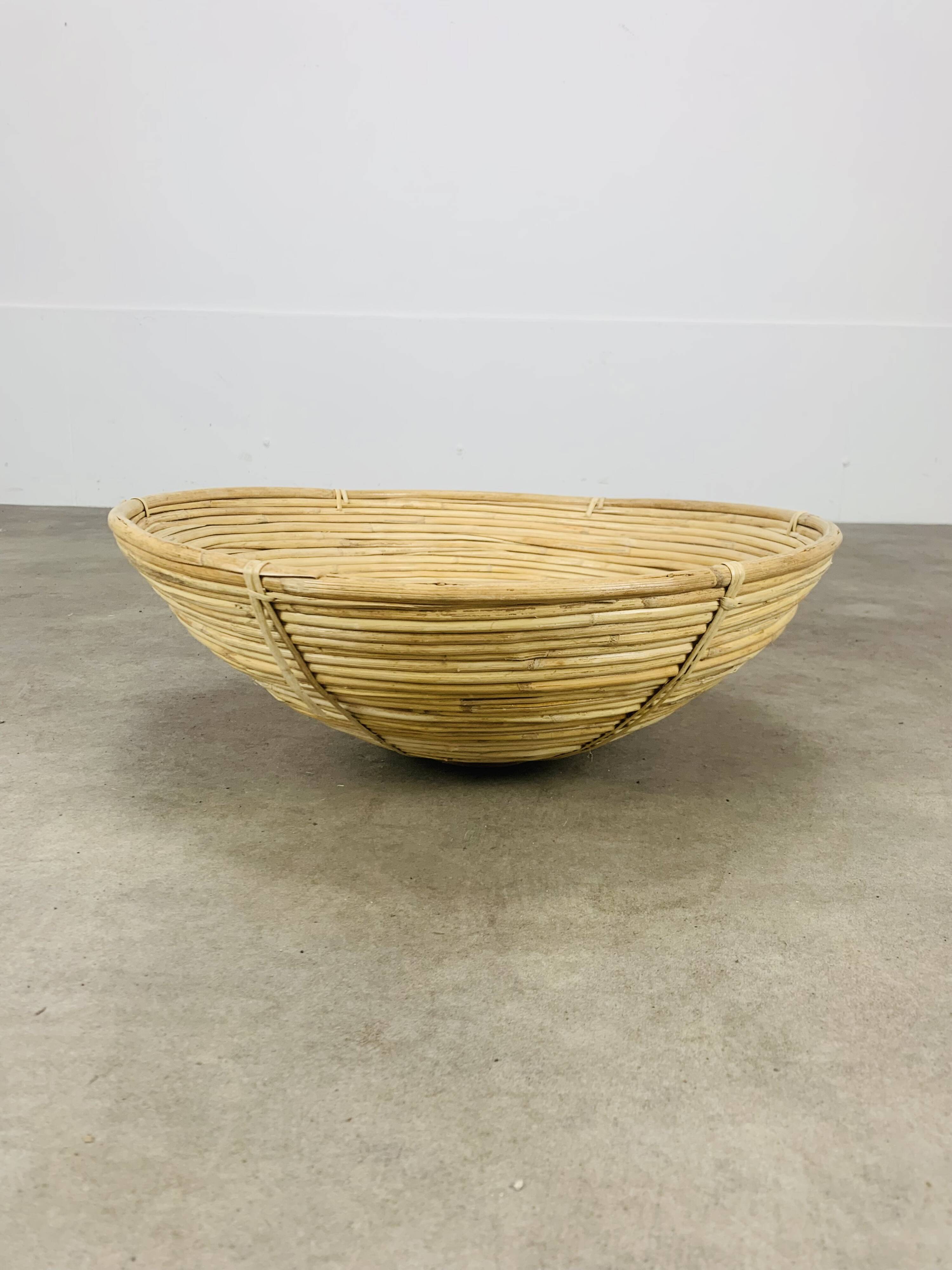 Large wicker bowl 48 cm, vintage, 60s, rattan