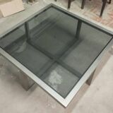 Table in satin aluminum and black glass, 70s design