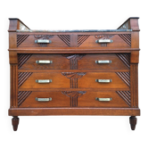 Art Deco commode with marble top, vintage antique furniture.