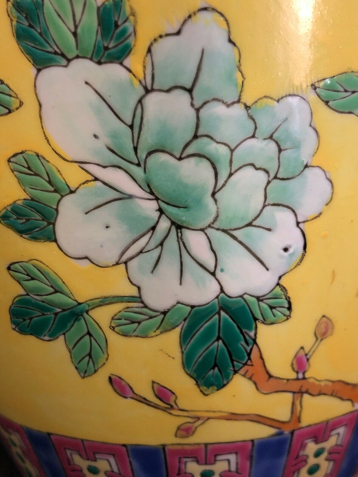 China porcelain vase and enamels flora and birds on 19th china yellow background