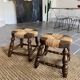 Paire de tabourets bois et paille vintage