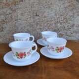 Series of 4 cups et under cups pink patterns Arcopal 80s