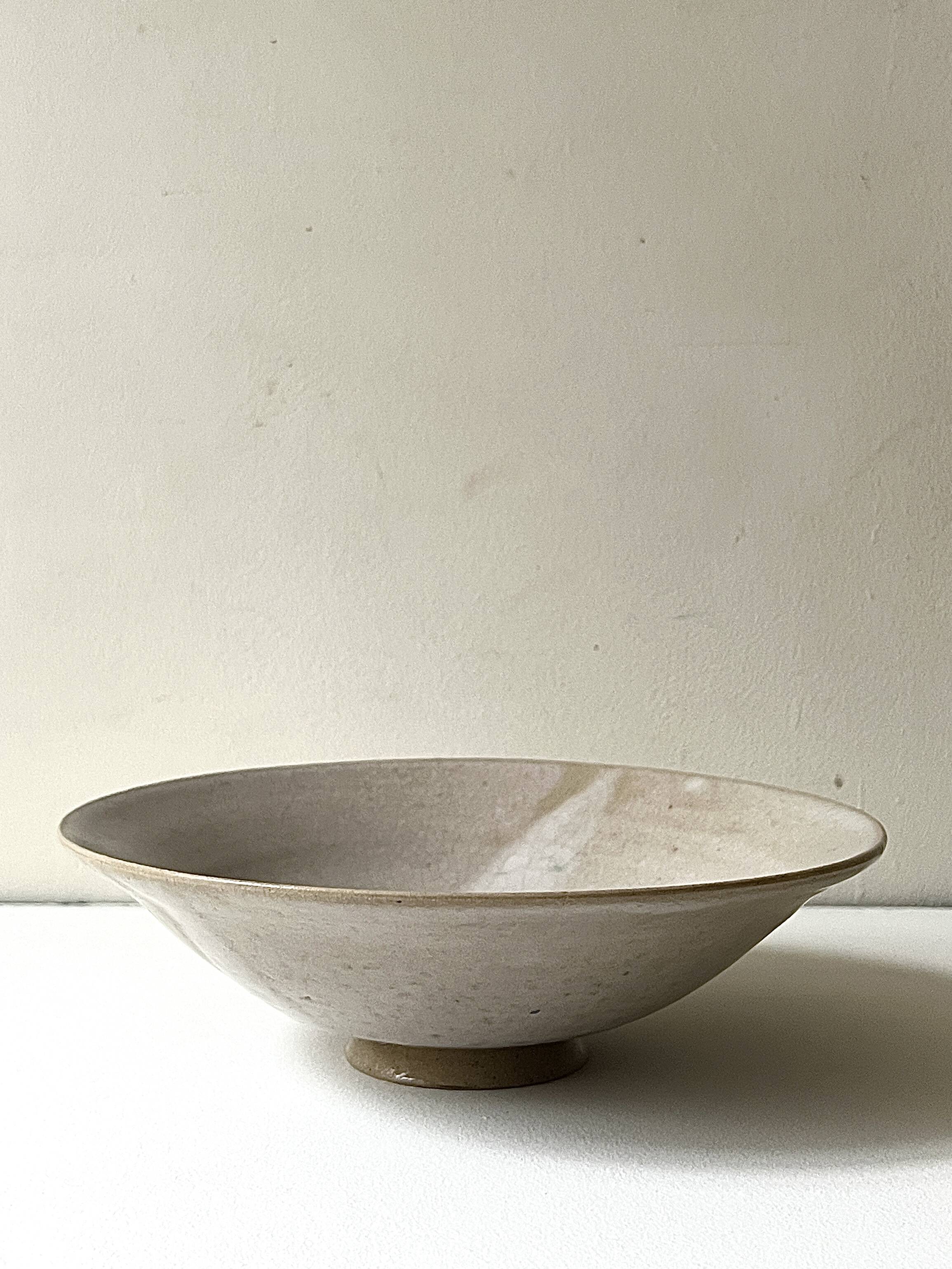 Turned stoneware bowl with crystallisation glaze, Japanese workshop work.