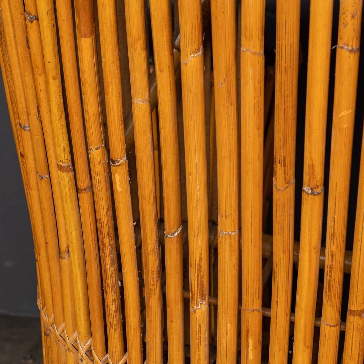 Striking 20thc italian standing bamboo dry bar & stools c.1960