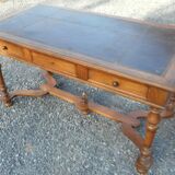 Old flat desk with brown leather top