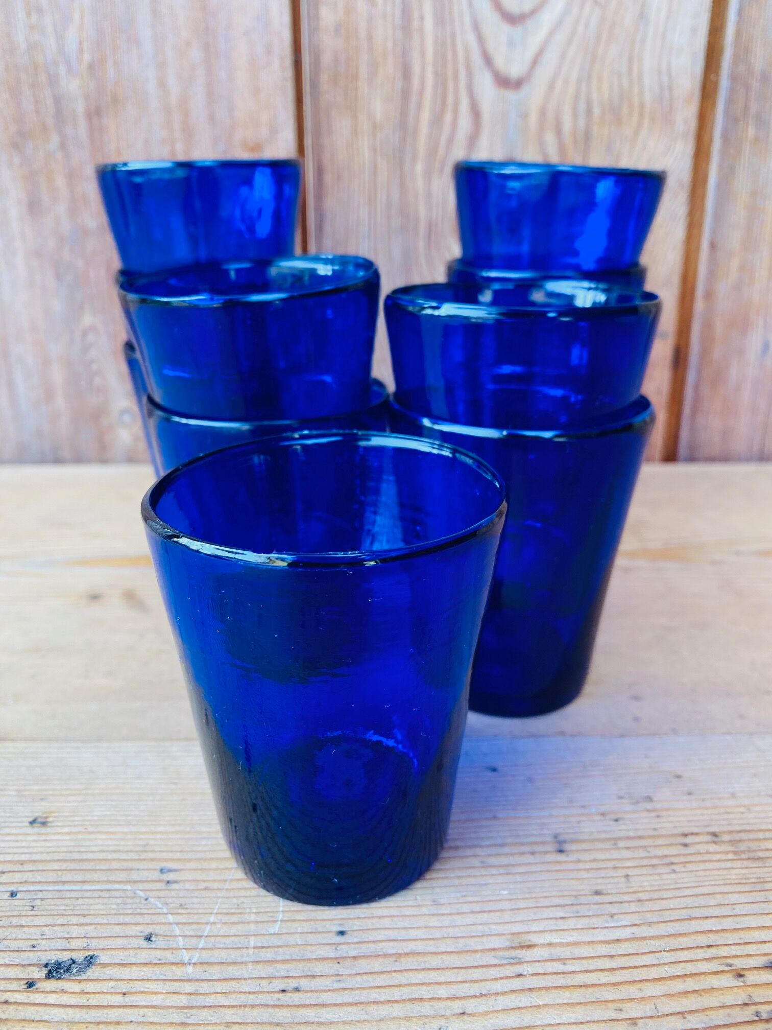 Set of 11 blue vintage glasses