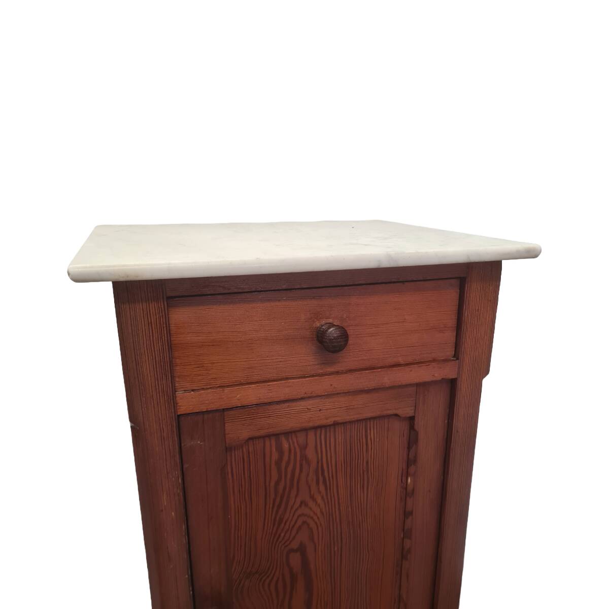 Antique Pine Bedside Table With Marble Top, late 1800s
