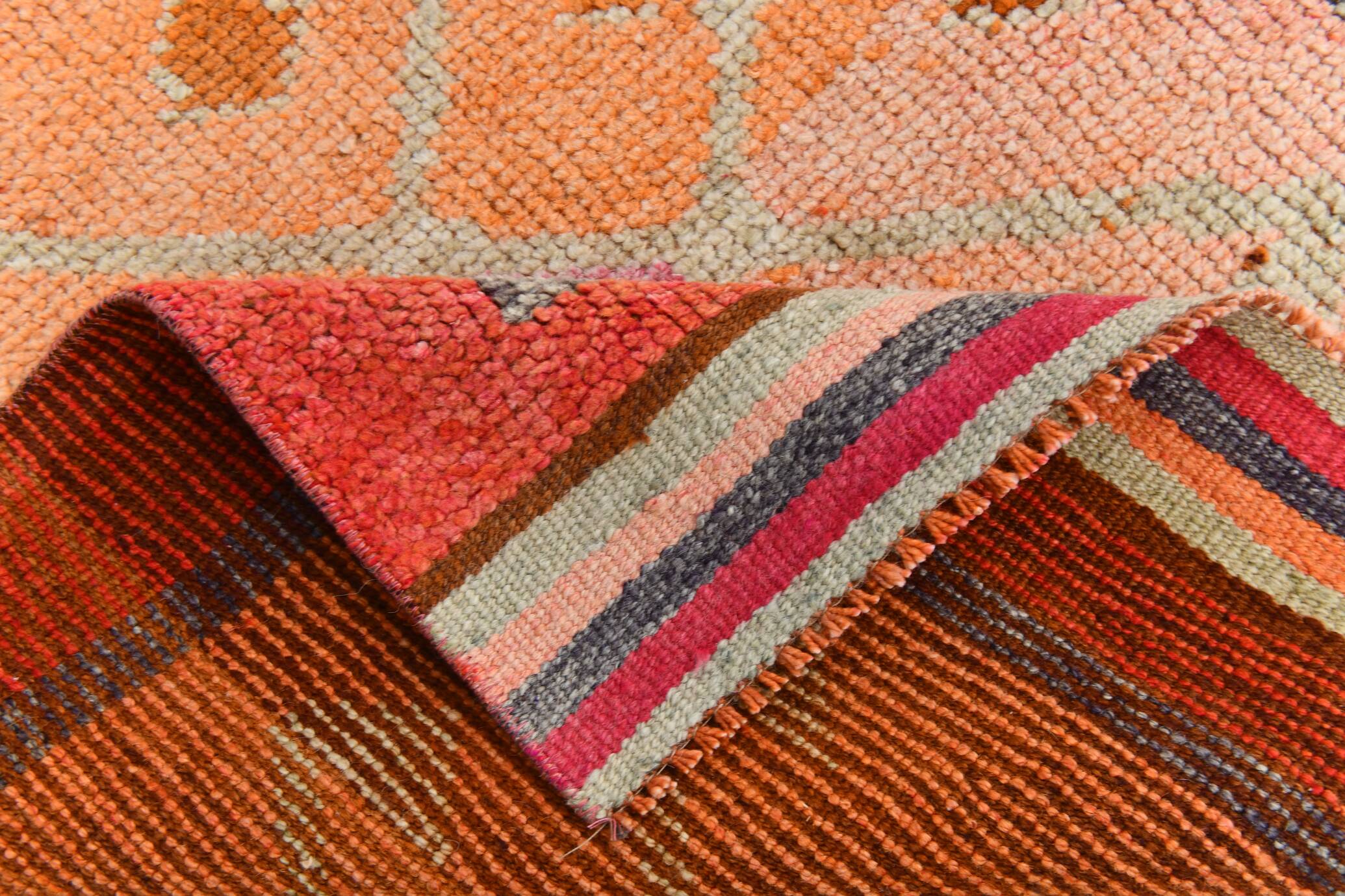 Pastel Tones Geometric Turkish Vintage Hallway Runner Rug, 95x345 Cm