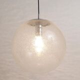Large glass globe pendant light with bubbles and chrome by Peil & Putzler, Germany, 1970s.