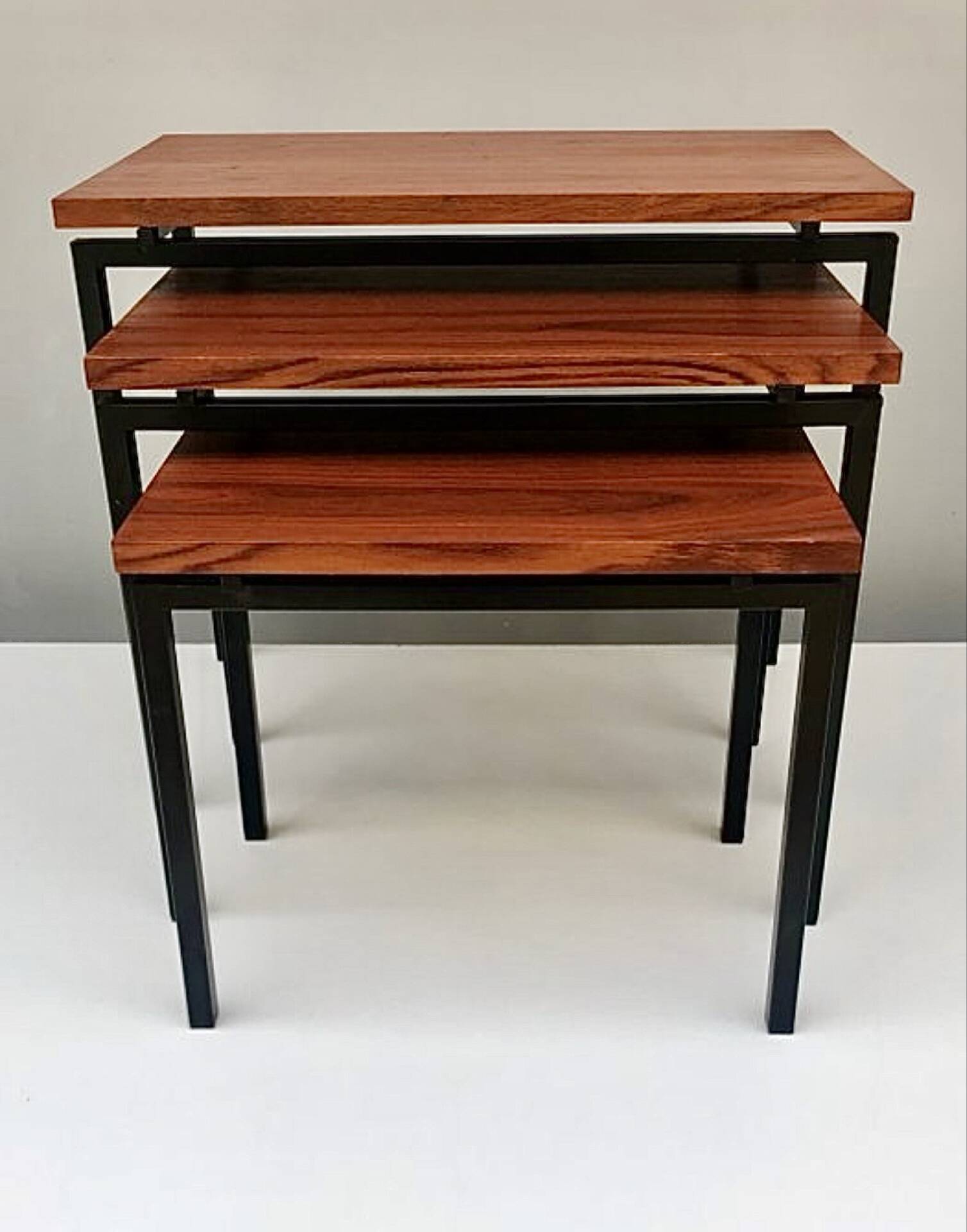 Nest Tables in Teak and Black Iron by Cees Braakman for Pastoe, year
