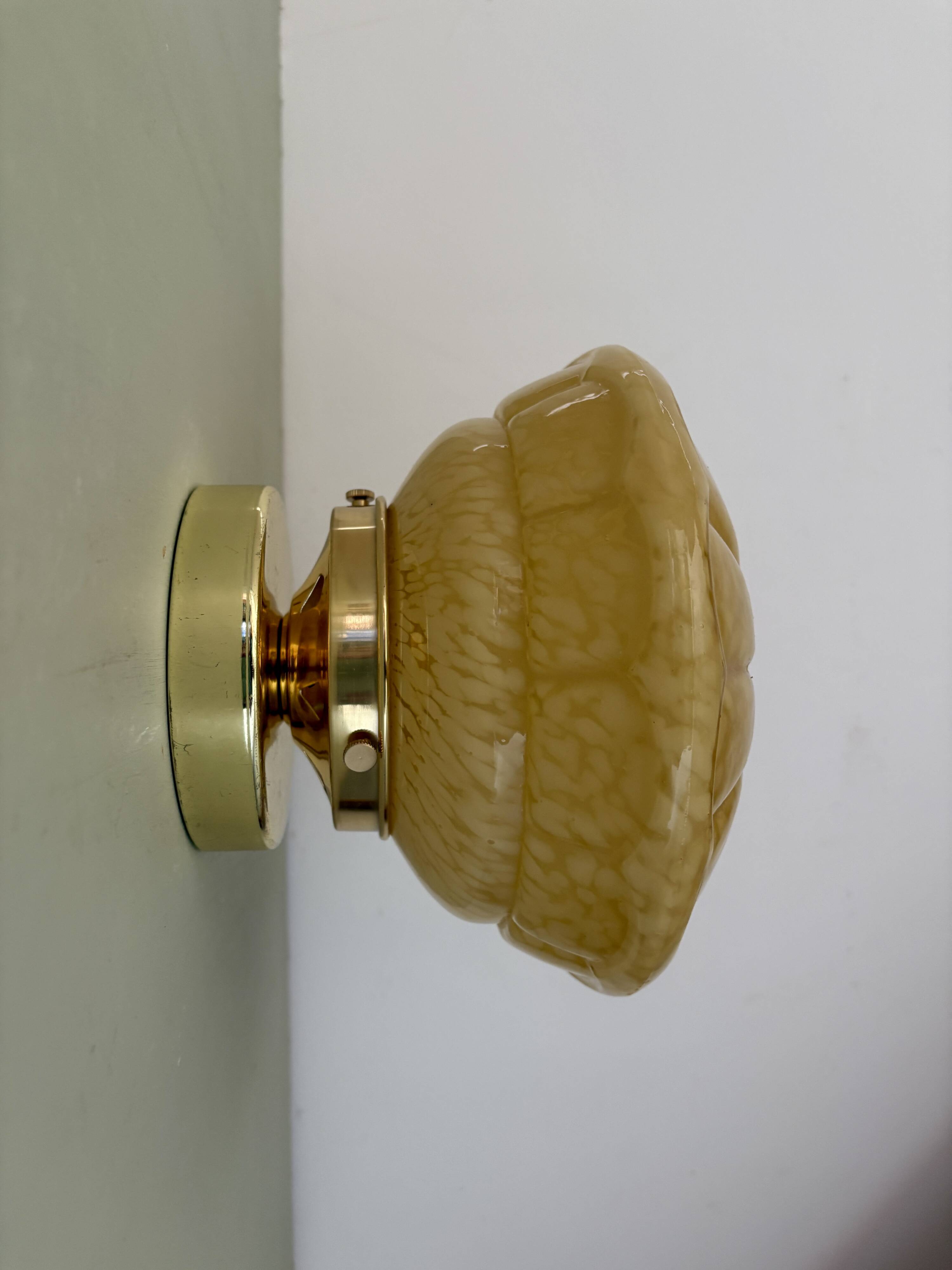 Vintage art deco globe wall or ceiling light in yellow Clichy glass