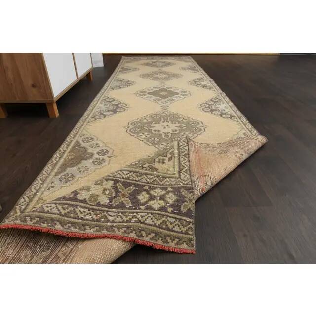 1970s Vintage Turkish Hand-Knotted Wool Cotton Orange Runner Rug 100x360