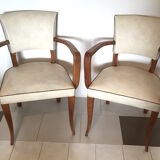 Pair of armchair bridge skai white year 50/60 wood spring deco vintage art deco