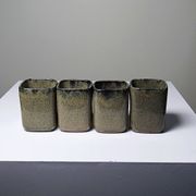 Service à thé chinois en terre cuite émaillée, théière et 4 tasses, années 1980