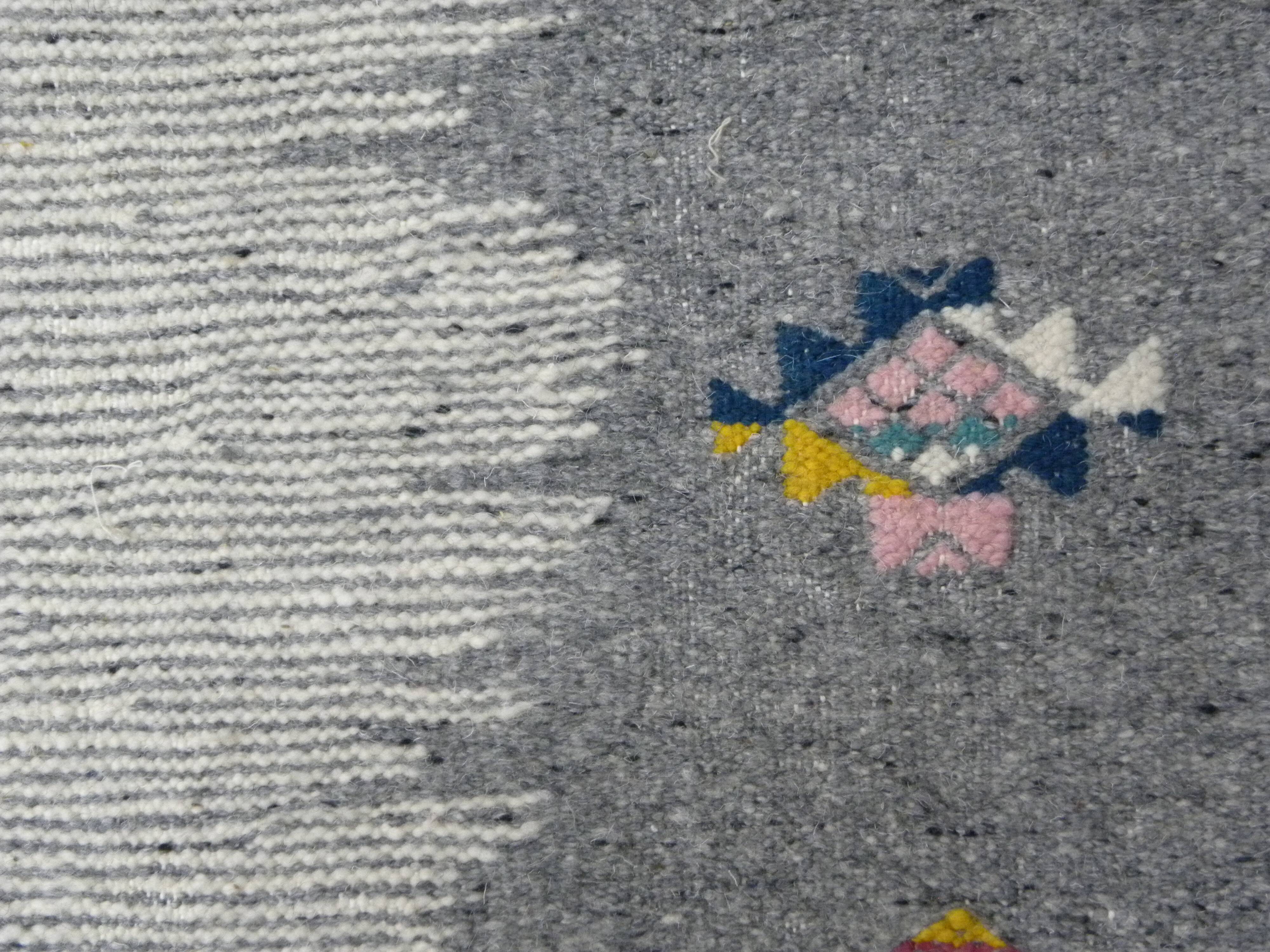 Ethnic Tribal Grey Berber Kilim Rug with Traditional Pattern