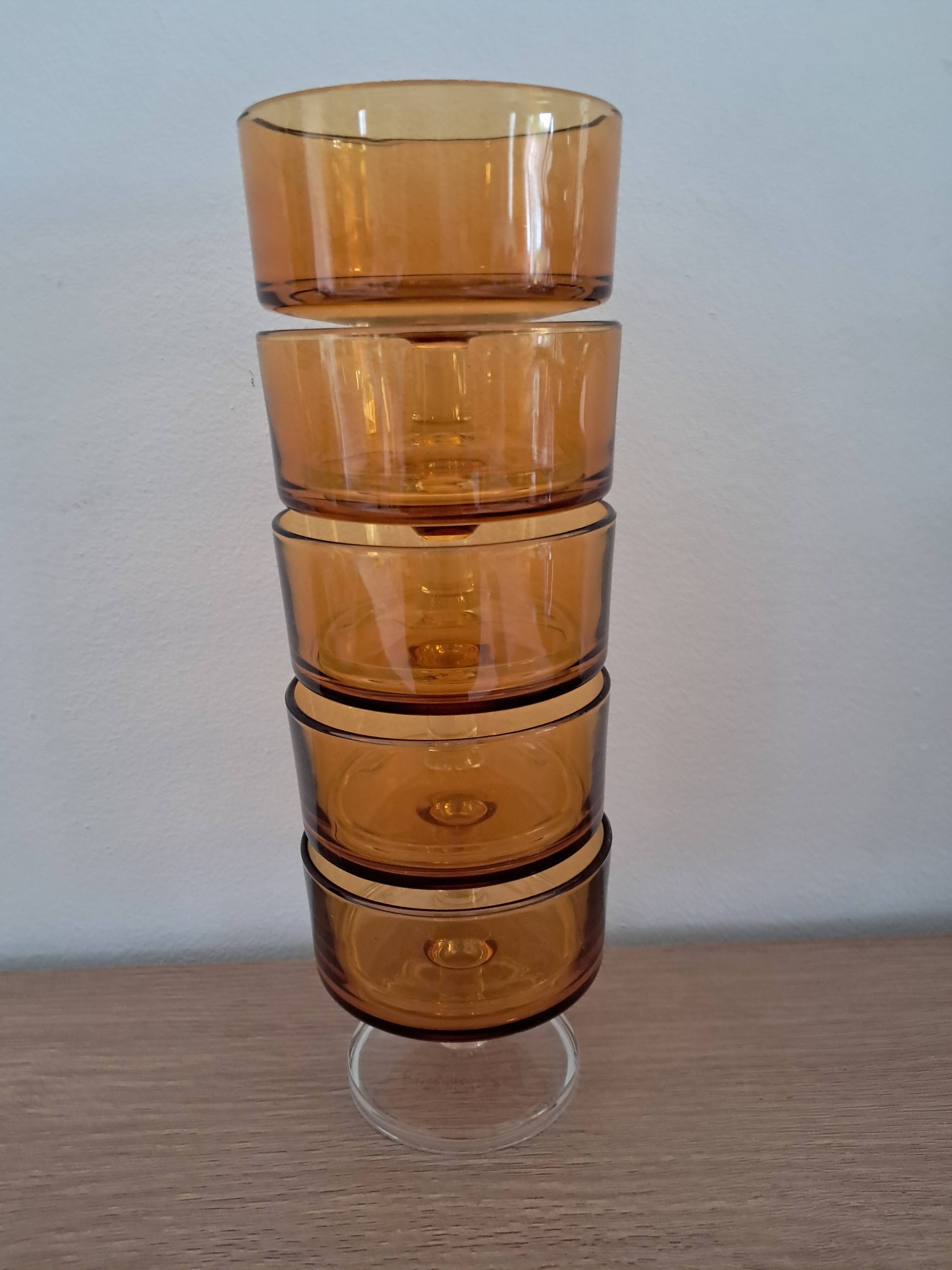 5 amber Luminarc goblets from the 1980s