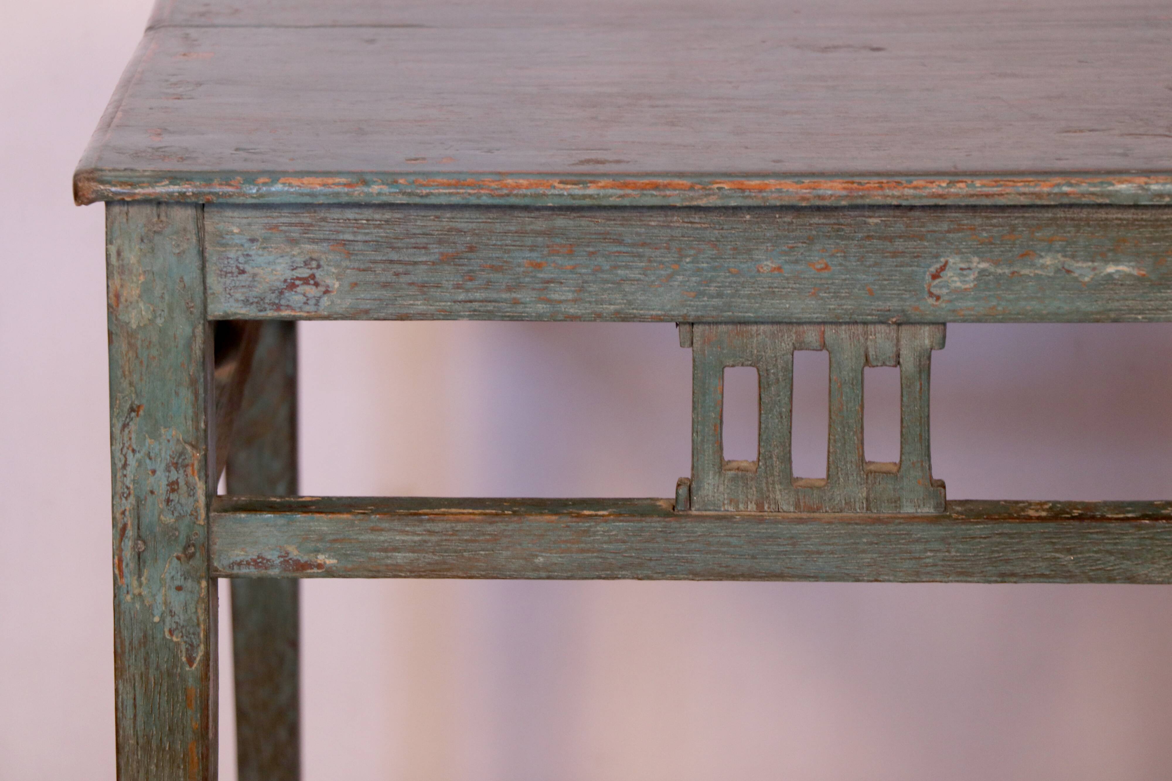Old art deco console in original blue patina burmese teak