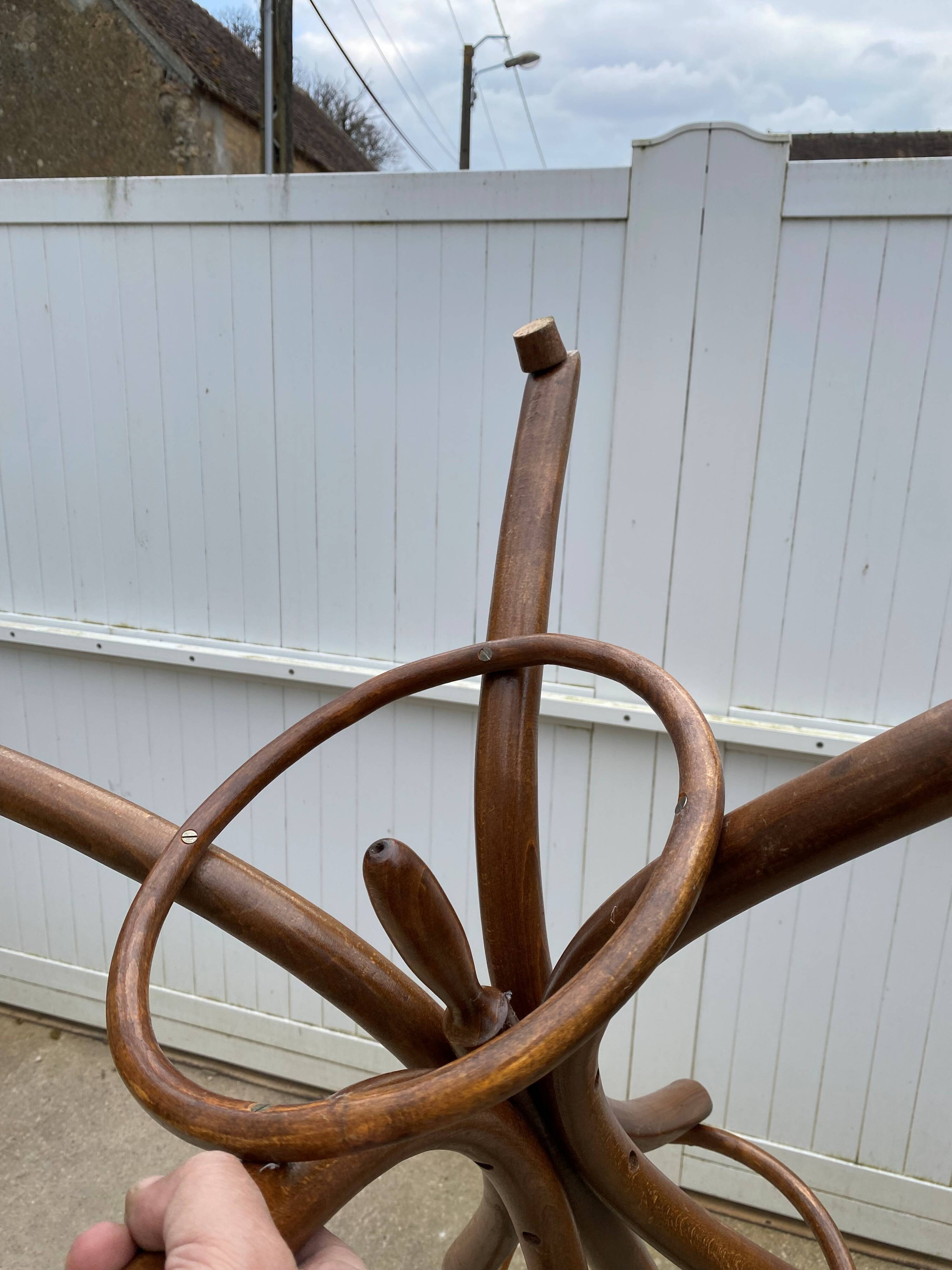 1960s bistro swivel parrot coat rack, curved wood