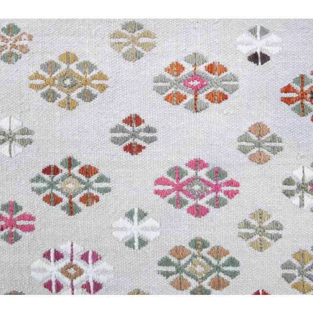 Vintage Turkish Oushak handmade wool cotton white kilim runner rug 68x215