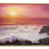 Cuadro del mar al oleo. Pintura de puesta de sol en el mar.