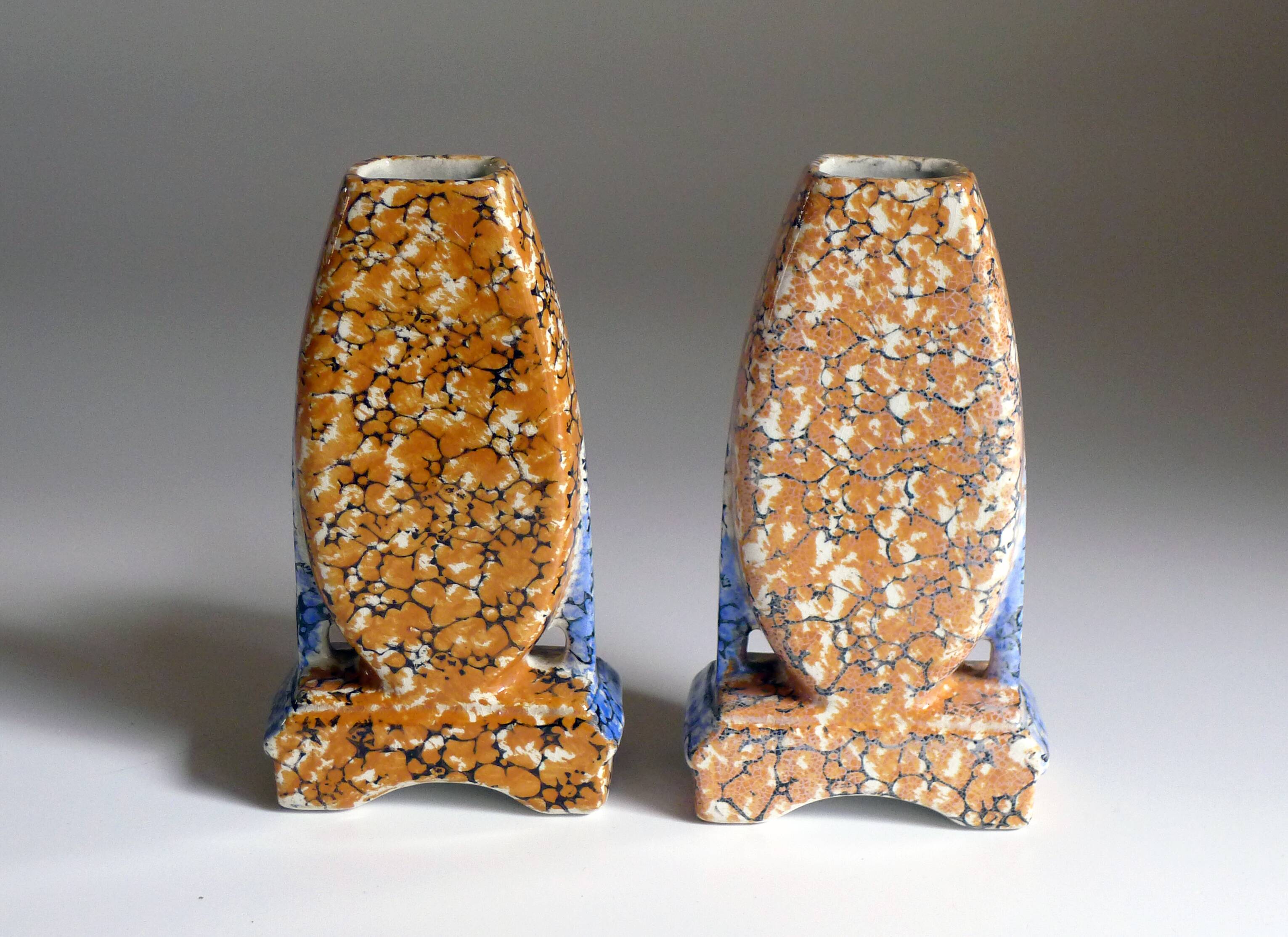 Pair of Art Deco marbled vases