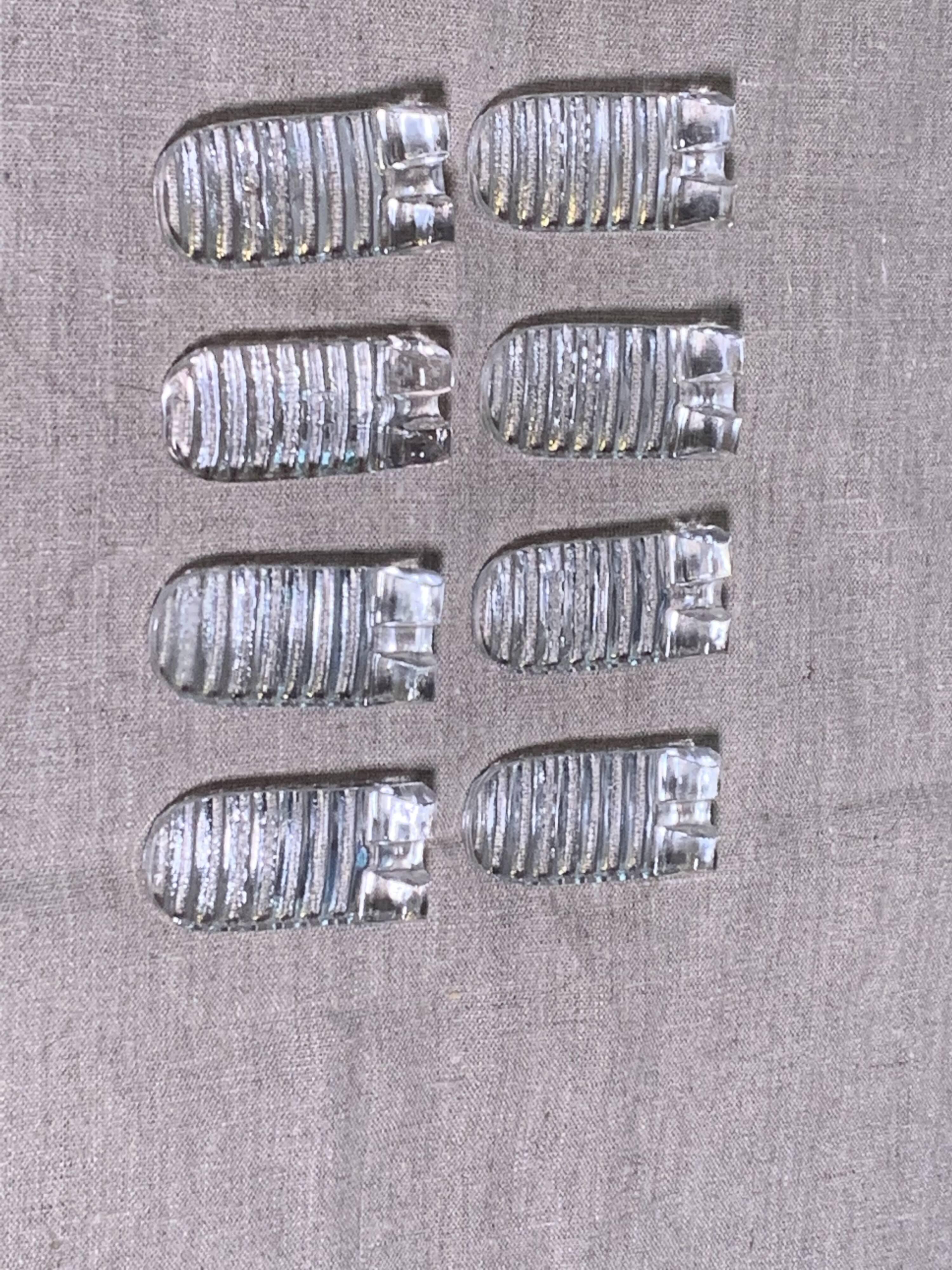 8 knife holders in transparent molded glass, patented SGDG vintage 1960