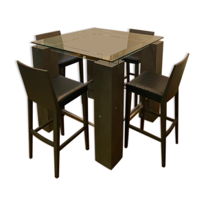 Table en verre haute et 4 tabourets