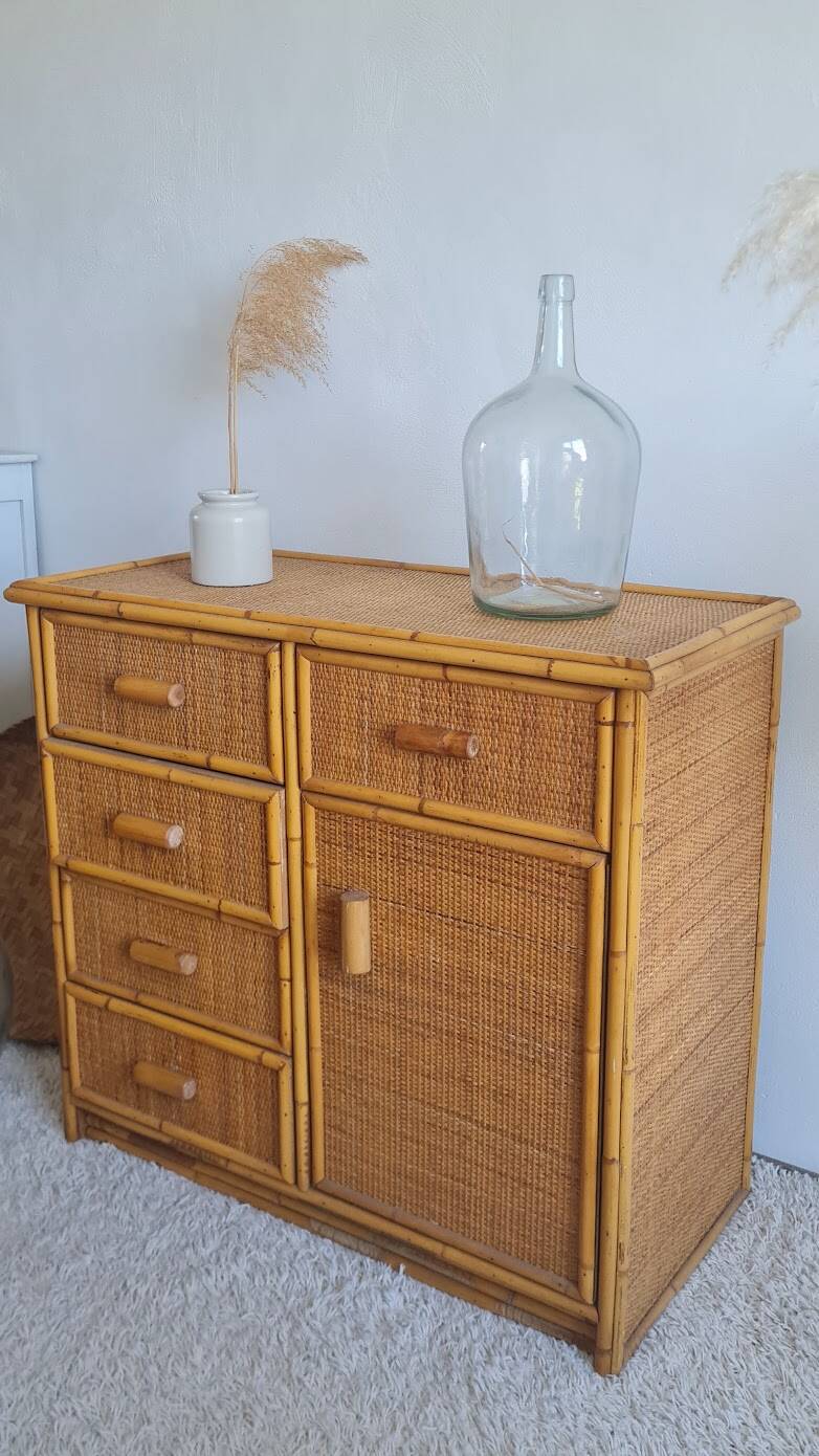 Vintage rattan chest of drawers