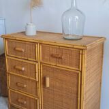 Vintage rattan chest of drawers