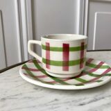 Duo of coffee cups and sub-cups Scottish / Vichy pattern 50s