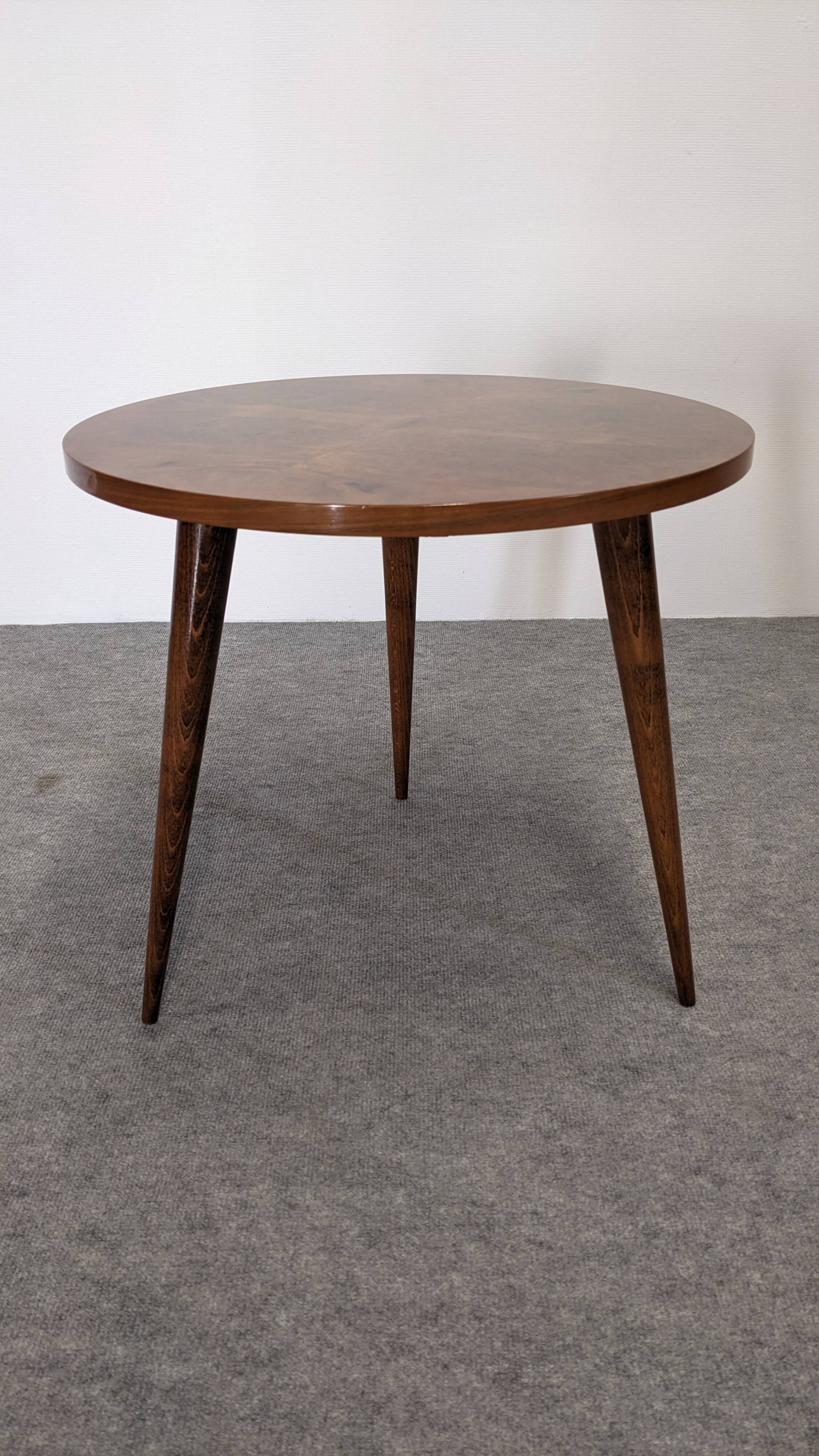 Side table, low tripod pedestal table, 50s-60s