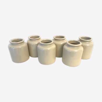 6 glass sandstone mustard jars