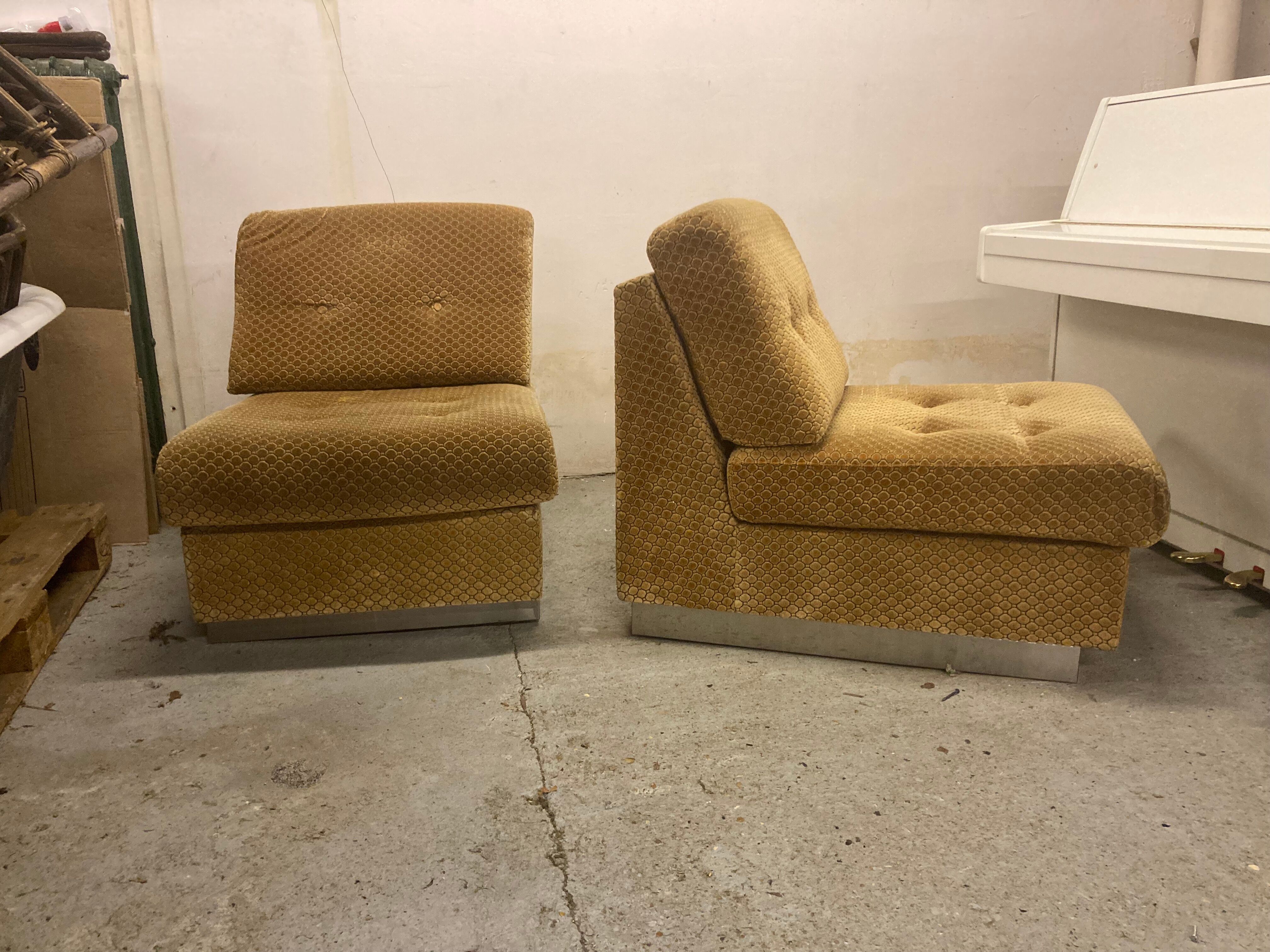 Pair of chauffeuses by Pierre Folie, éditions Jacques Charpentier 70's