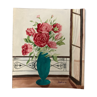 Watercolor with vintage roses