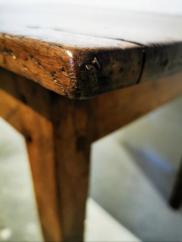 Old farm table with extension cords