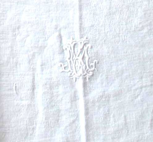 Set of 5 vintage towel towels in damask cotton embroidered monogram MK 75x75