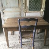 Farmhouse table with raw wood drawer