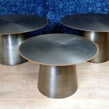 Set of three designer coffee tables in frosted metal, circa 1990/2000