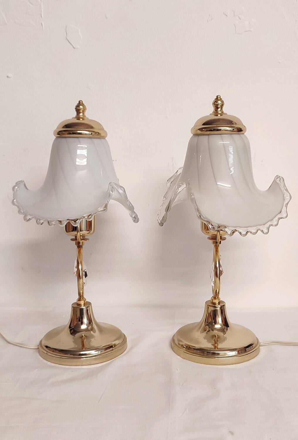 Par de lámparas de mesa de cristal de Murano. Italia,1970s.