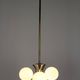 Vintage Czech Bauhaus style pendant light, tall, with opaline glass globes, 1940s