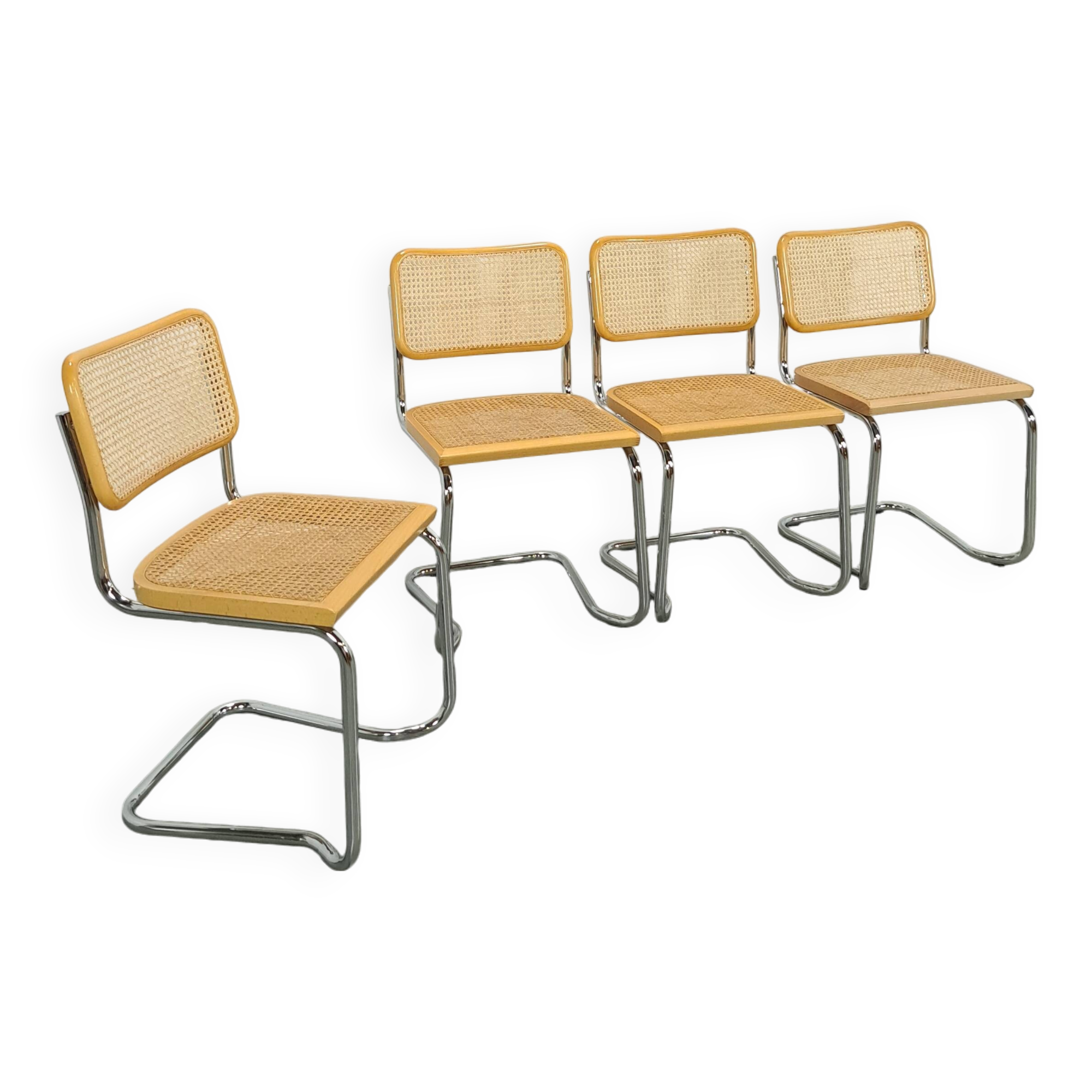 Italiaanse webbing set stoelen met chromen buisframe
