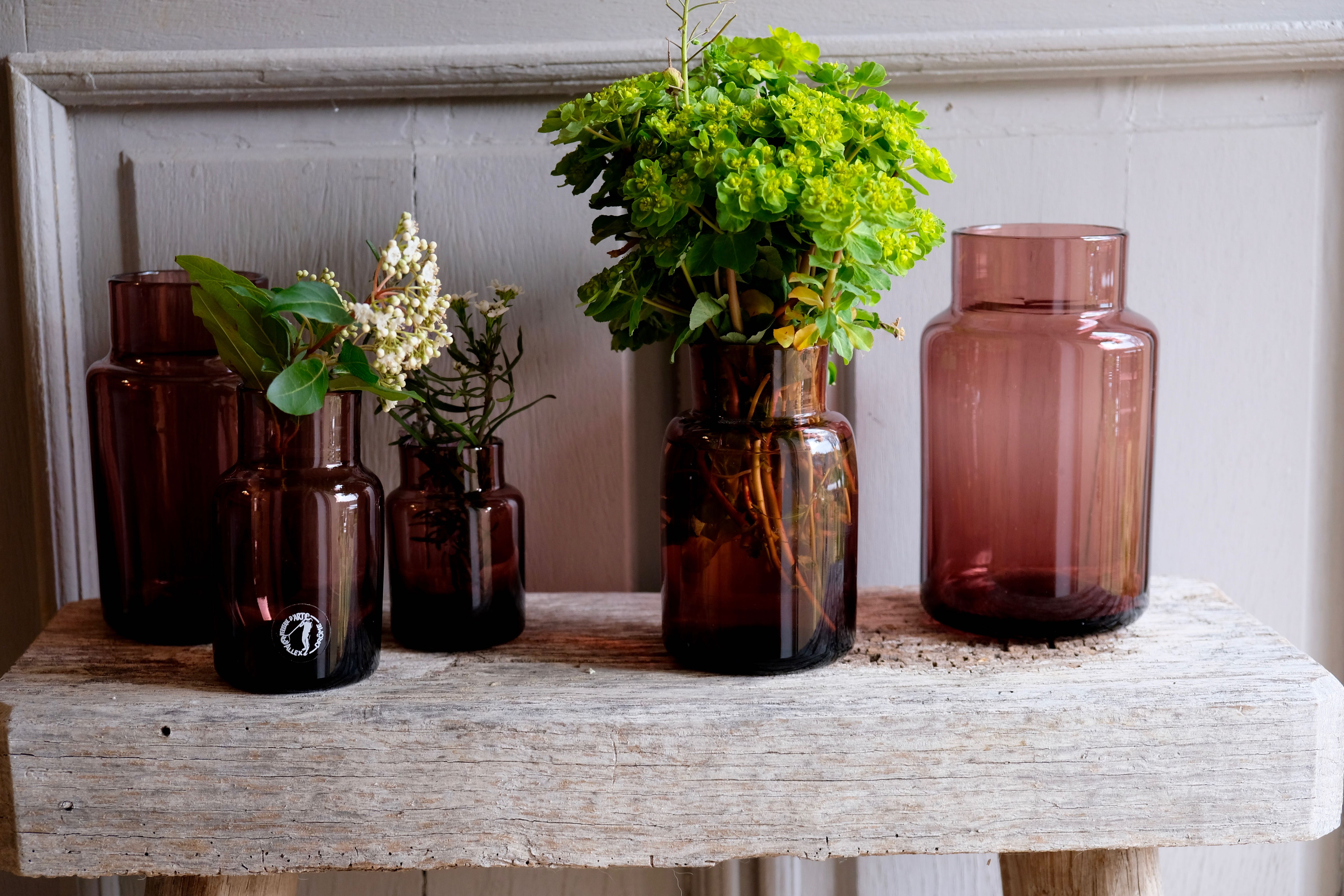 Set 5 vases in blown glass art glass ALLEX, Drôme