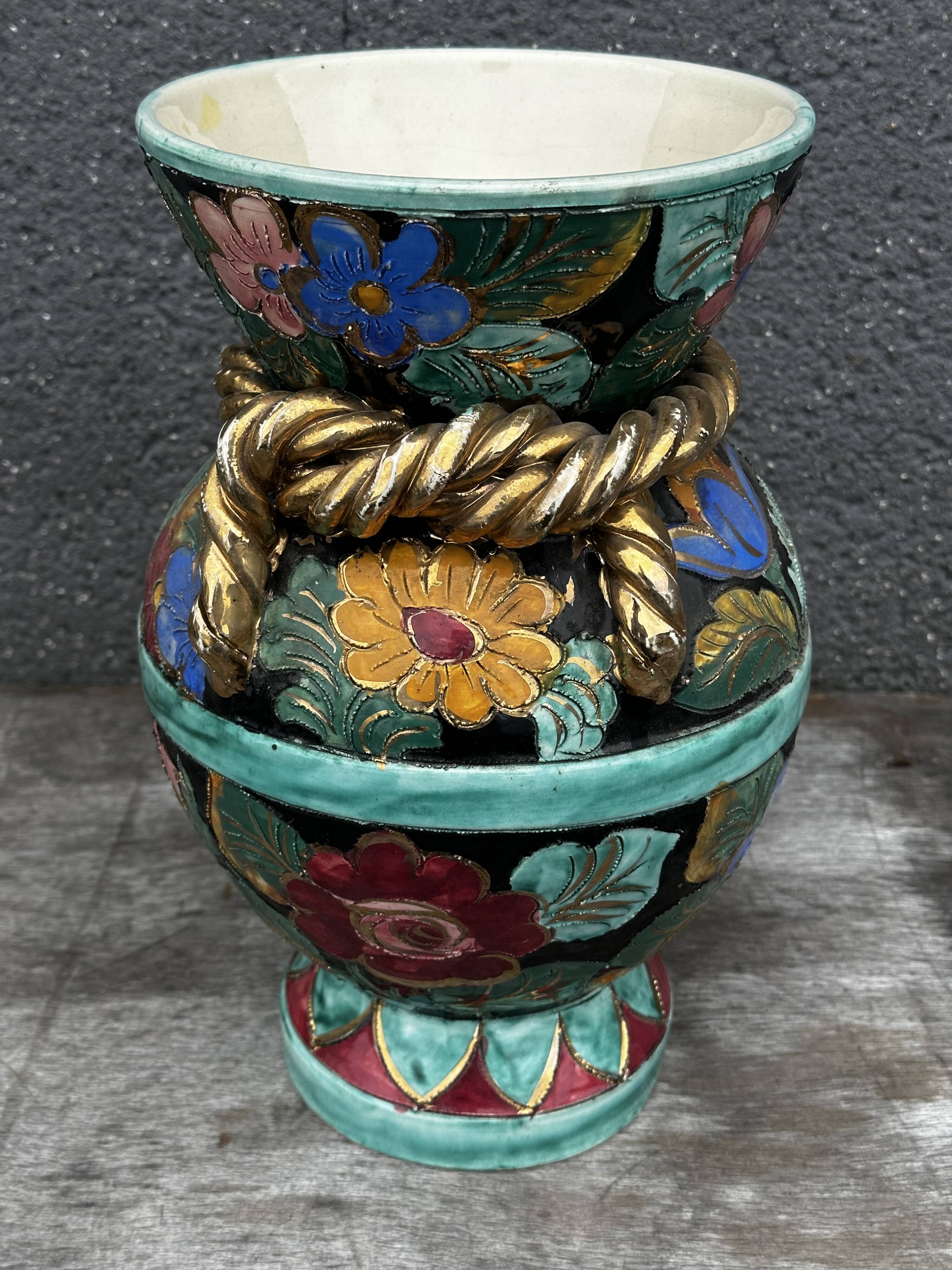Vallauris vase signed JTF AC - Floral decoration - H 30 cm
