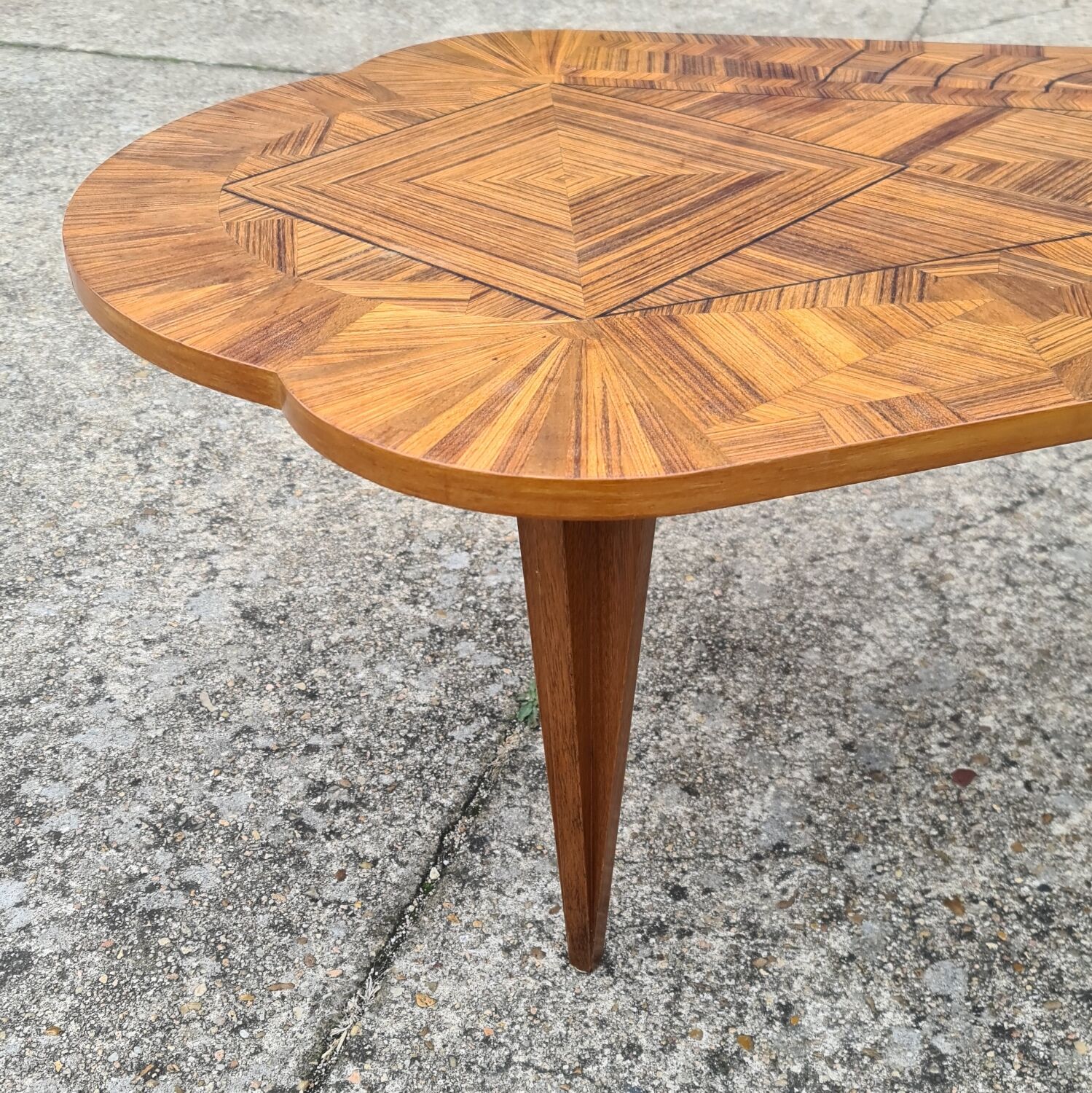 Vintage art deco coffee table with geometric marquetry