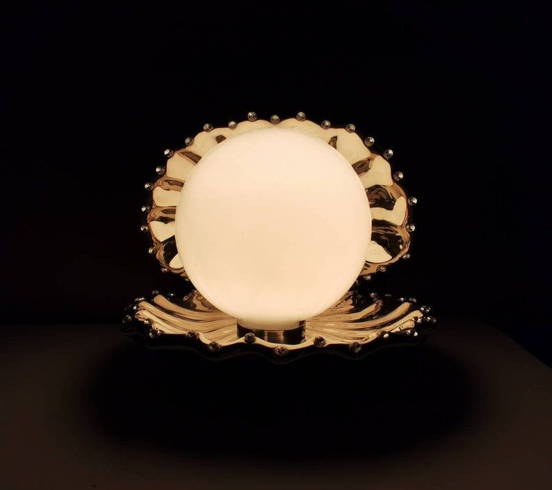 Vintage table lamp in silver ceramic shell 1990