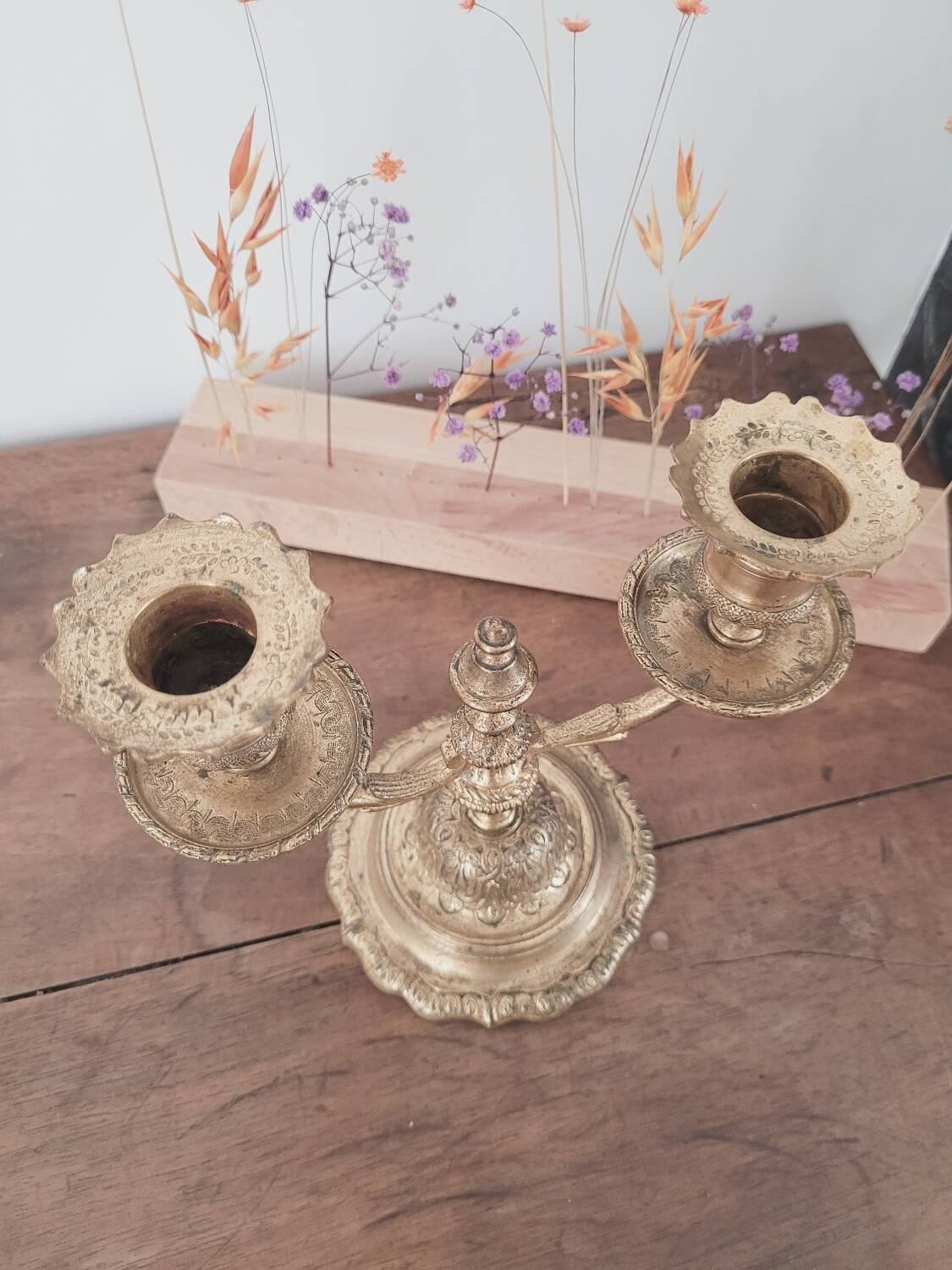 2-light brass chandelier