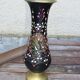 Metal brass, painted and carved vase, with a Peacock, vintage