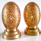 Pair of openwork metal egg lamps design 60s 70s